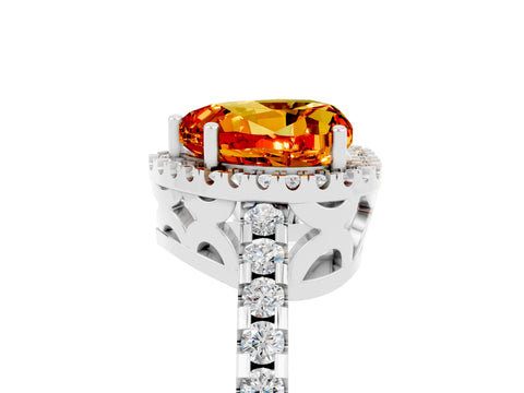 White gold Heart Cut Citrine Halo Engagement Ring with Pavé Band and Prong Setting_17