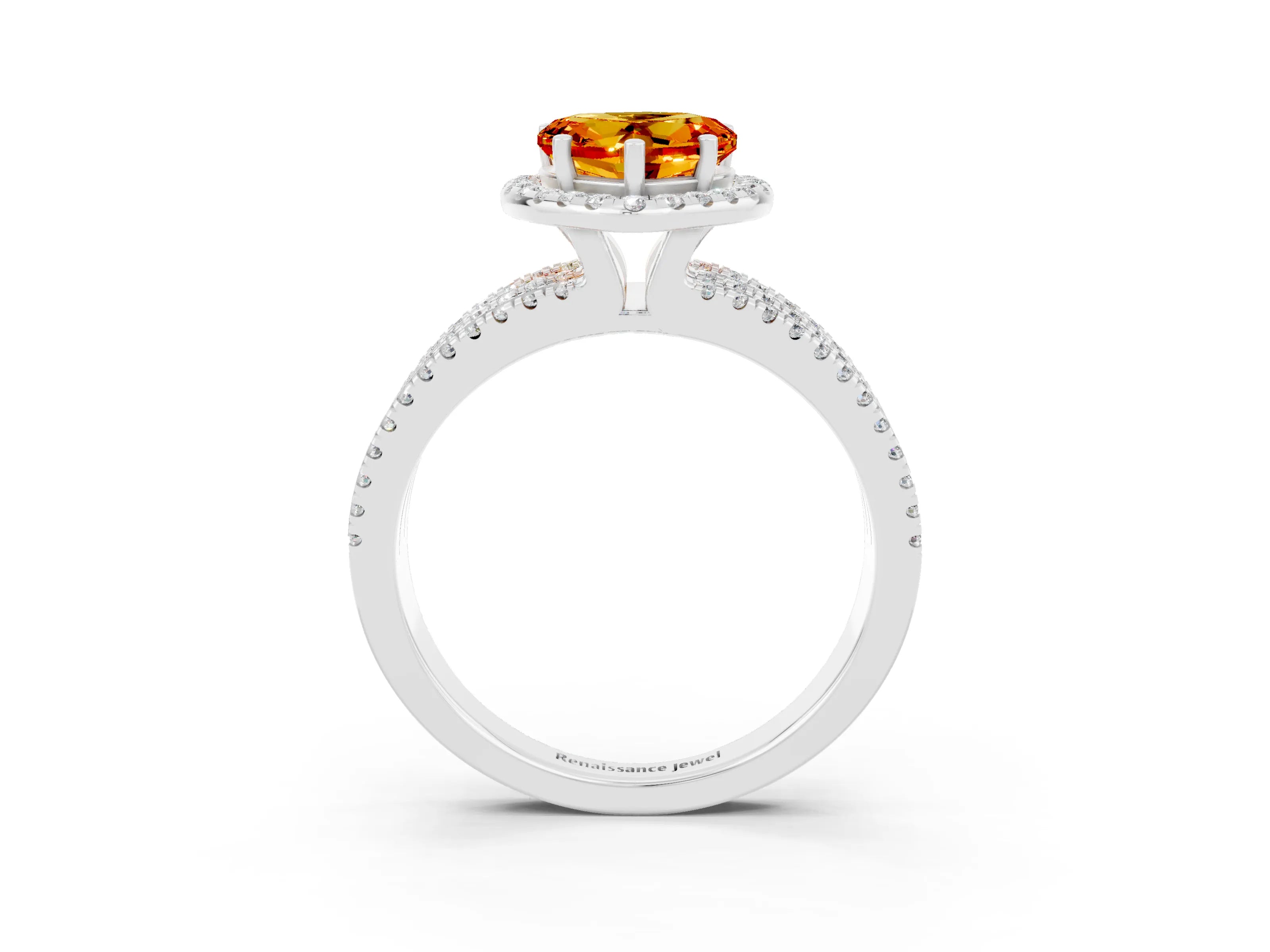 White gold Heart Cut Citrine Halo Engagement Ring with Split Shank and Four-Prong Setting_15