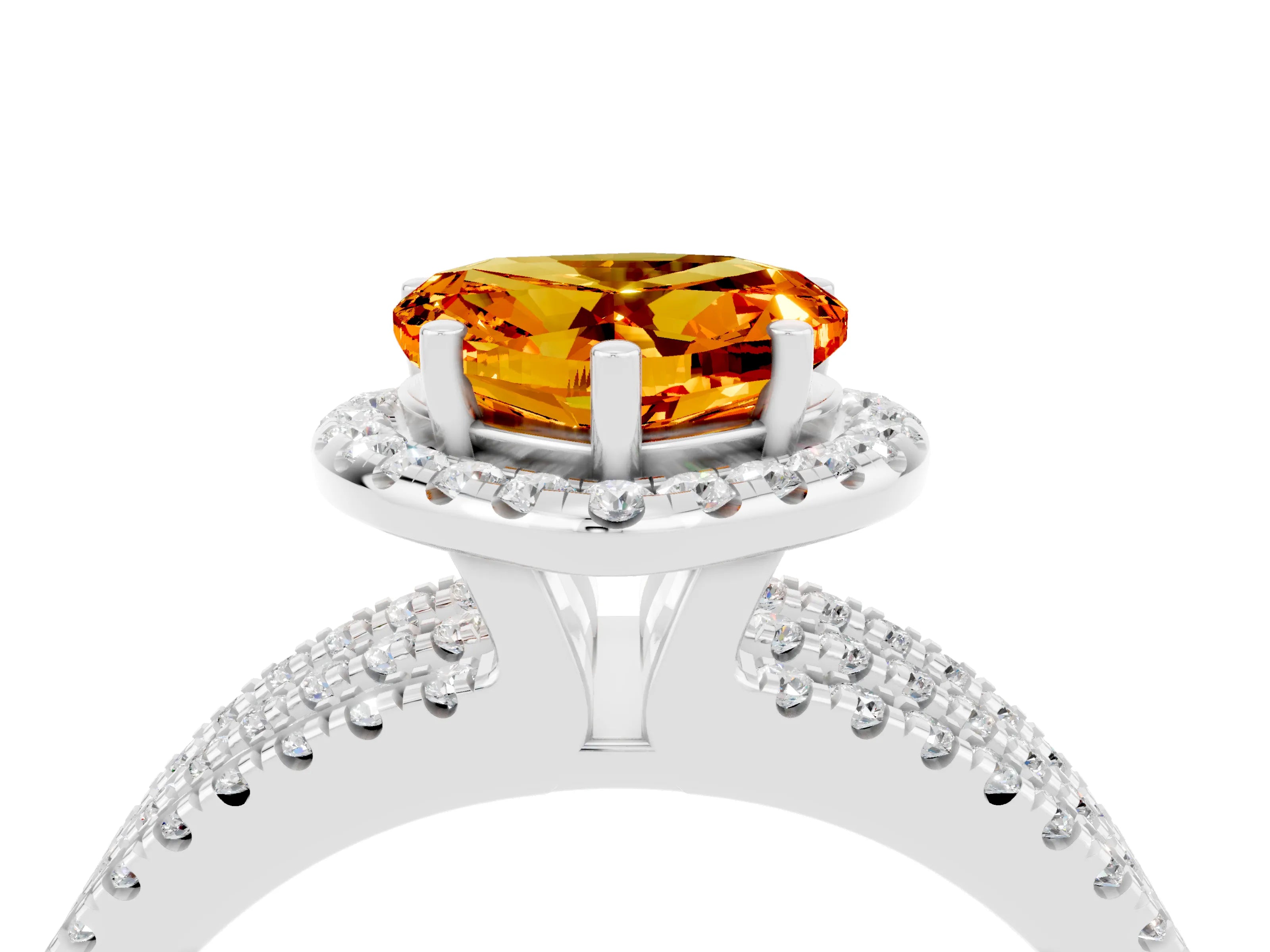 White gold Heart Cut Citrine Halo Engagement Ring with Split Shank and Four-Prong Setting_16