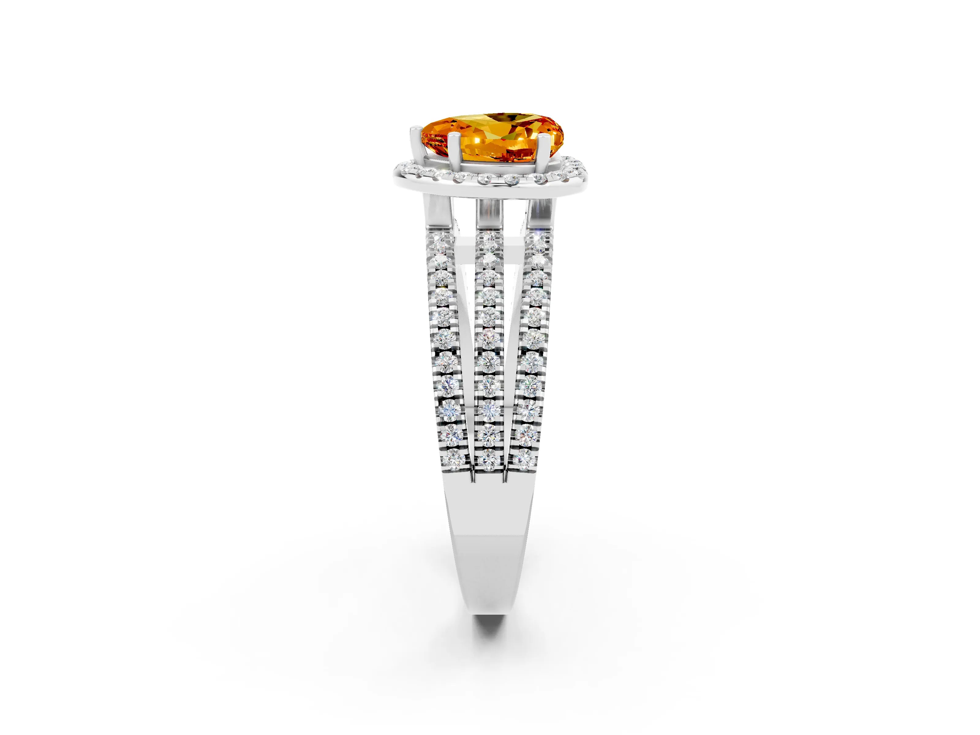 White gold Heart Cut Citrine Halo Engagement Ring with Split Shank and Four-Prong Setting_2