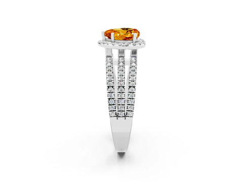 White gold Heart Cut Citrine Halo Engagement Ring with Split Shank and Four-Prong Setting_2