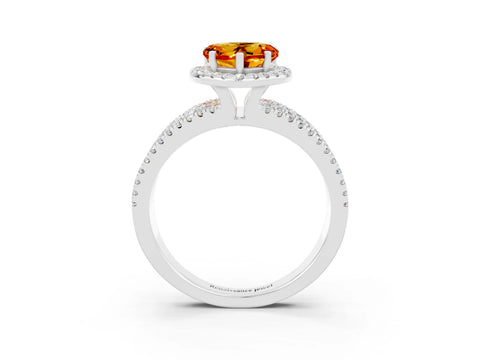 White gold Heart Cut Citrine Halo Engagement Ring with Split Shank and Four-Prong Setting_3