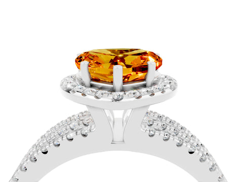 White gold Heart Cut Citrine Halo Engagement Ring with Split Shank and Four-Prong Setting_4