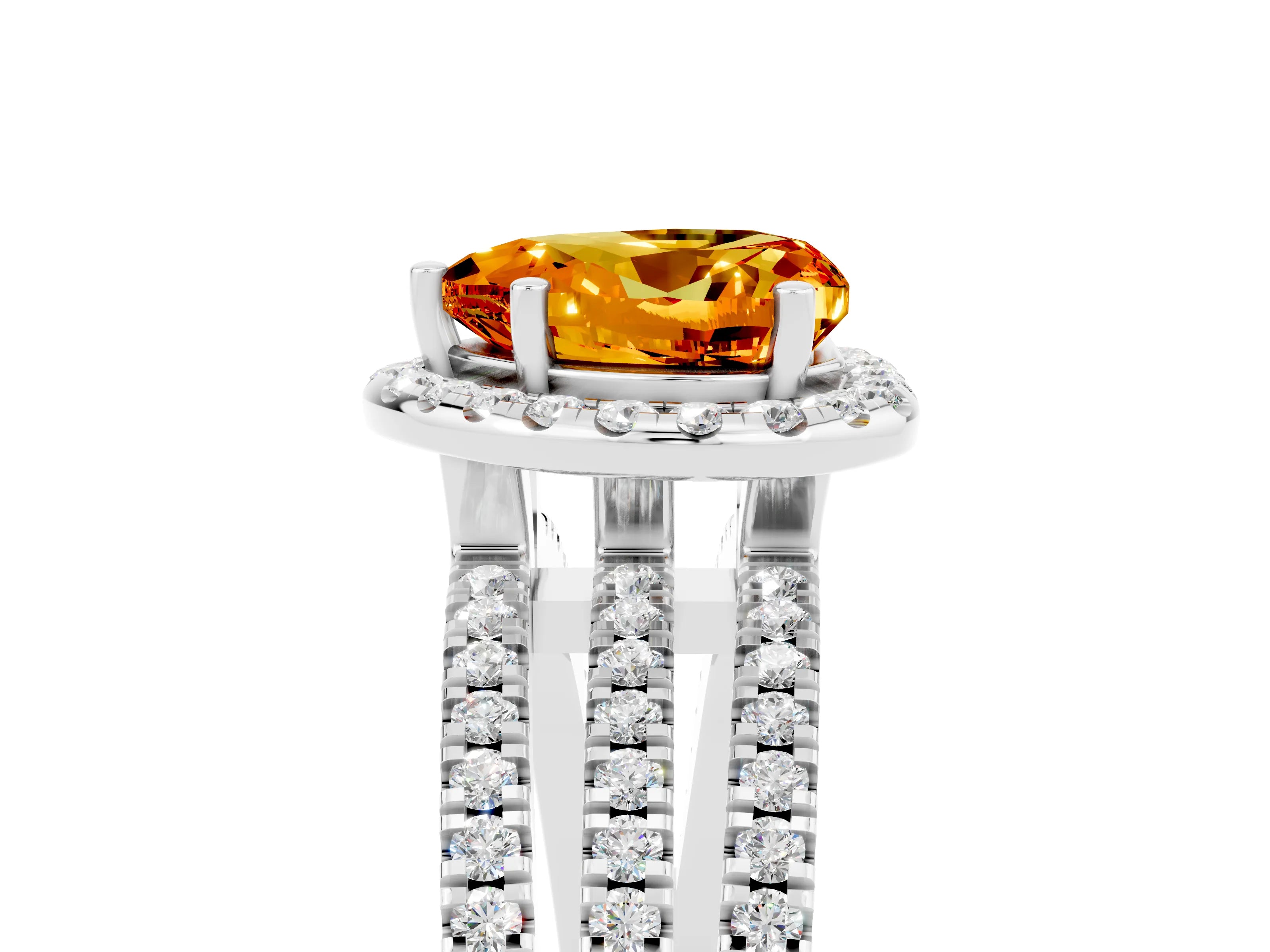 White gold Heart Cut Citrine Halo Engagement Ring with Split Shank and Four-Prong Setting_5