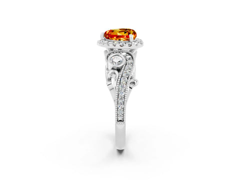 White gold Heart Cut Citrine Halo Ring with Milgrain Pavé Band and Four-Prong Setting_14