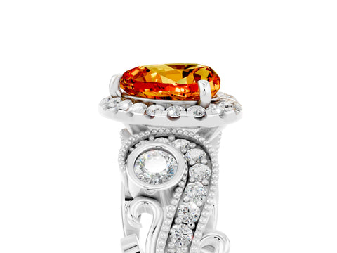White gold Heart Cut Citrine Halo Ring with Milgrain Pavé Band and Four-Prong Setting_17