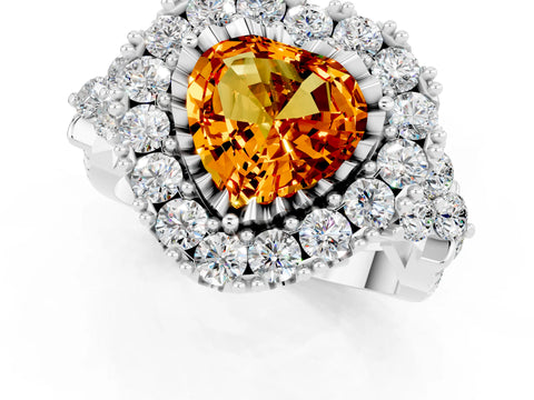 White gold Heart Cut Citrine Halo Ring with Pavé Band and Four-Prong Setting_13