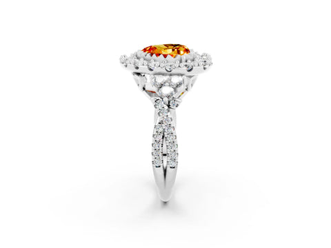 White gold Heart Cut Citrine Halo Ring with Pavé Band and Four-Prong Setting_14