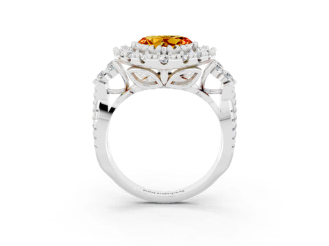 White gold Heart Cut Citrine Halo Ring with Pavé Band and Four-Prong Setting_15