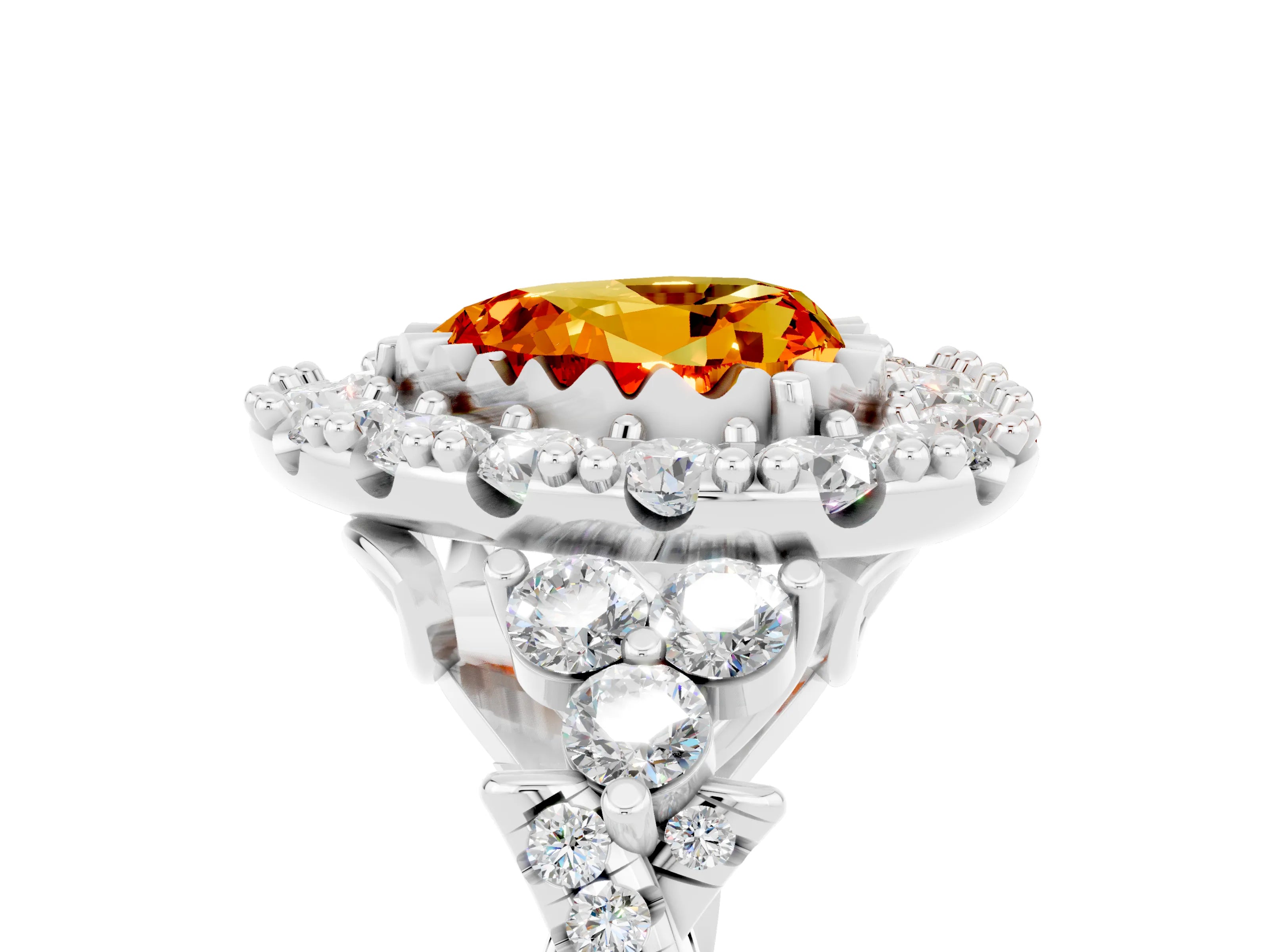 White gold Heart Cut Citrine Halo Ring with Pavé Band and Four-Prong Setting_17