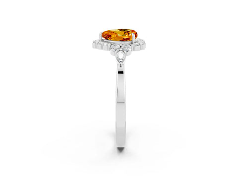 White gold Heart Cut Citrine Halo Ring with Pear Side Stones and Prong Setting_26