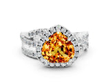 White gold Heart Cut Citrine Halo Ring with Round Split Shank and Prong Setting_60