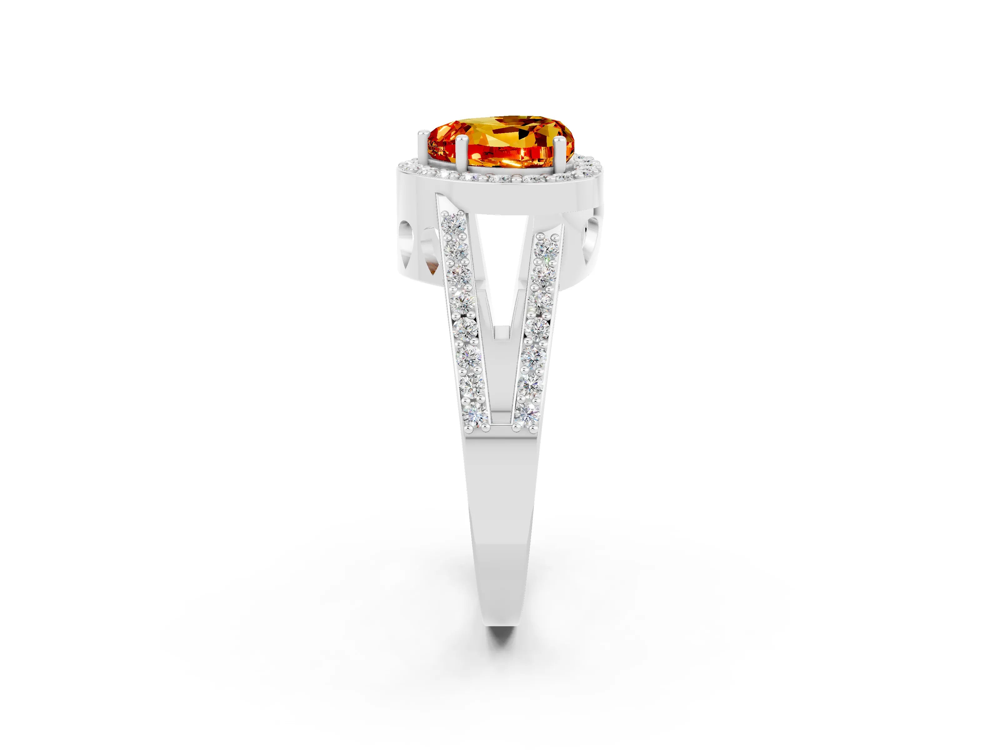 White gold Heart Cut Citrine Halo Ring with Split Shank U-Prong Band and Four-Prong Setting_2
