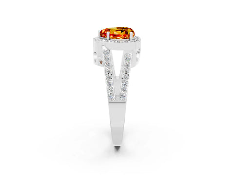White gold Heart Cut Citrine Halo Ring with Split Shank U-Prong Band and Four-Prong Setting_2