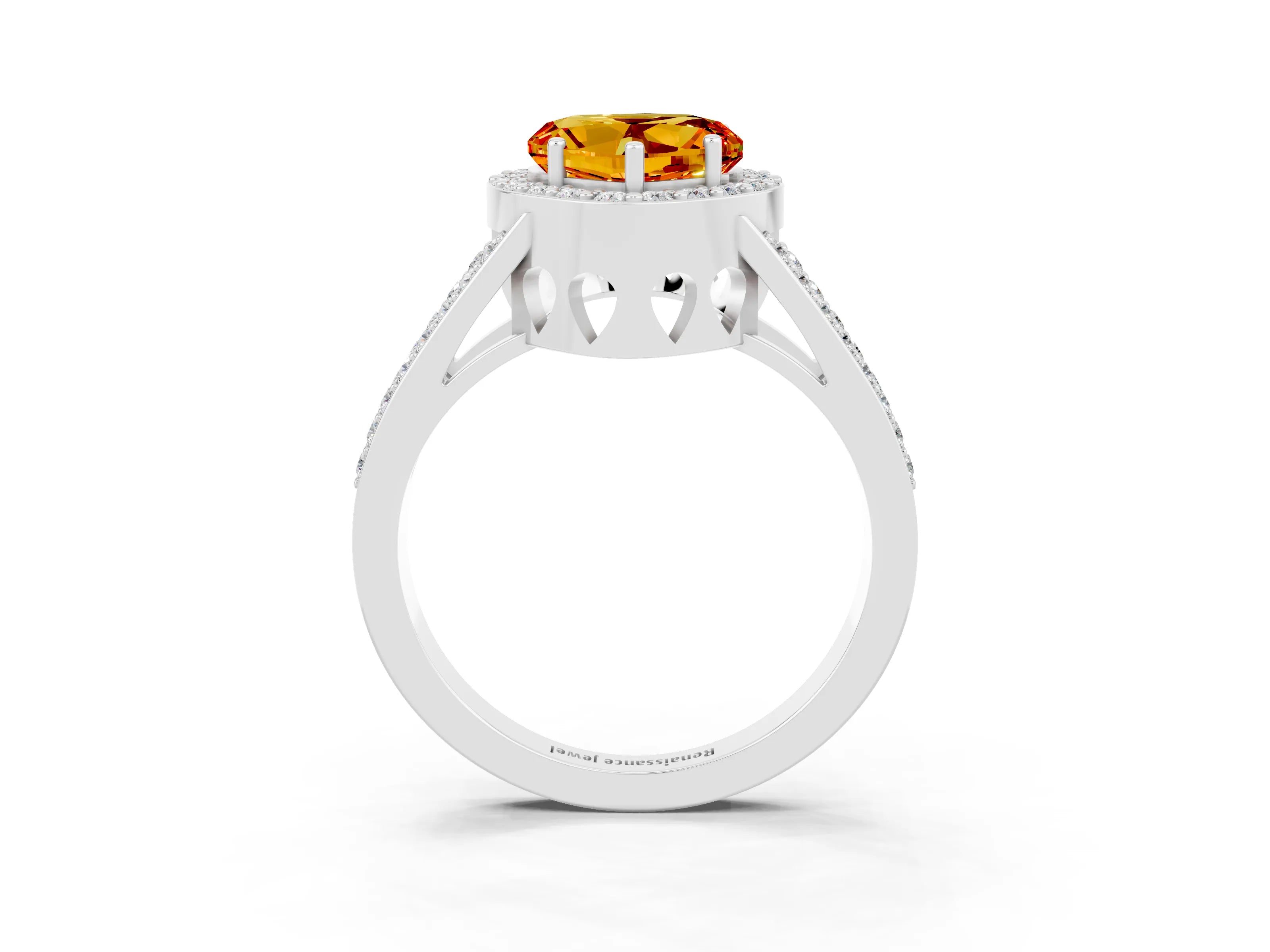 White gold Heart Cut Citrine Halo Ring with Split Shank U-Prong Band and Four-Prong Setting_3