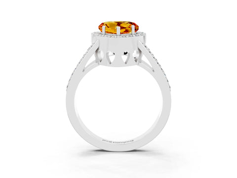 White gold Heart Cut Citrine Halo Ring with Split Shank U-Prong Band and Four-Prong Setting_3