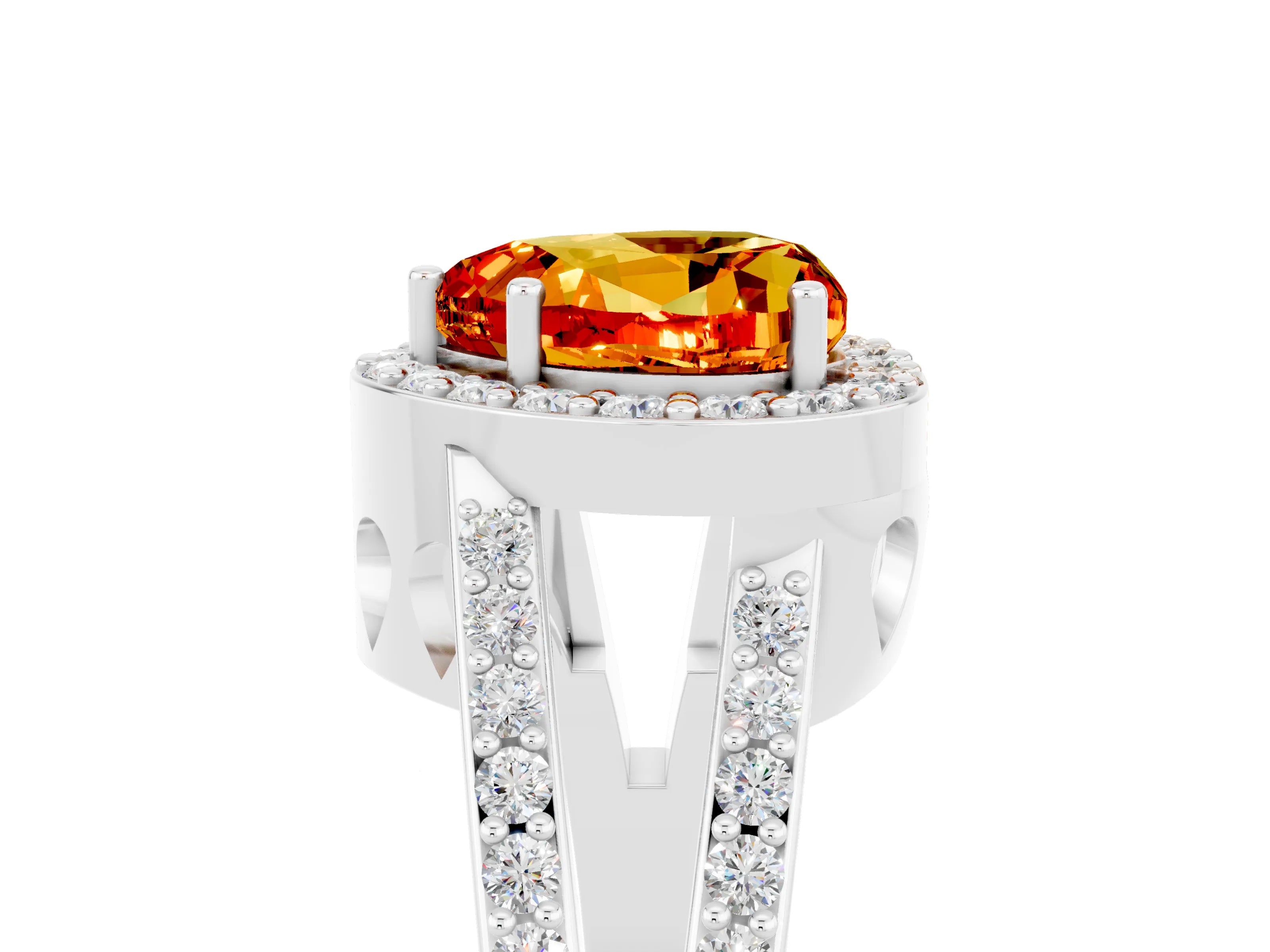 White gold Heart Cut Citrine Halo Ring with Split Shank U-Prong Band and Four-Prong Setting_5