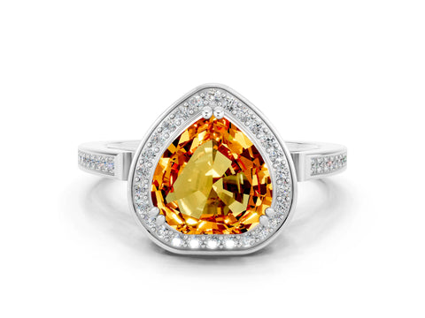 White gold Heart Cut Citrine Halo Ring with Split Shank and Four-Prong Setting_10