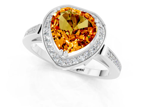 White gold Heart Cut Citrine Halo Ring with Split Shank and Four-Prong Setting_11