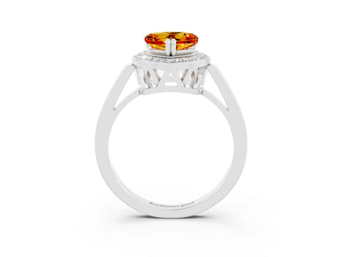 White gold Heart Cut Citrine Halo Ring with Split Shank and Four-Prong Setting_13