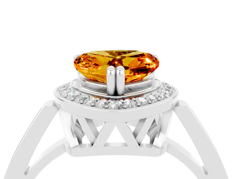 White gold Heart Cut Citrine Halo Ring with Split Shank and Four-Prong Setting_14
