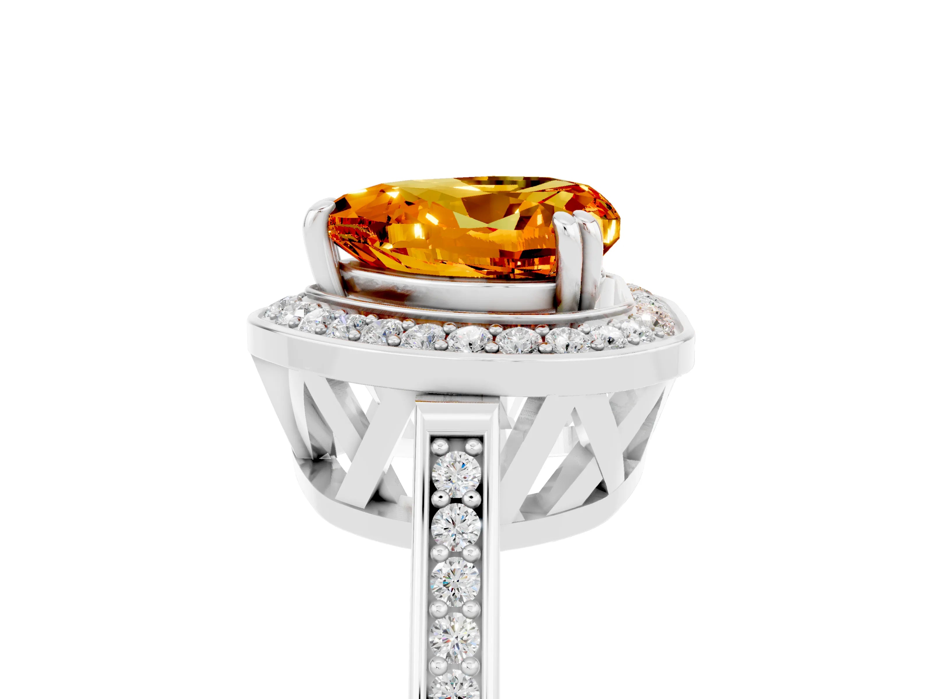 White gold Heart Cut Citrine Halo Ring with Split Shank and Four-Prong Setting_15
