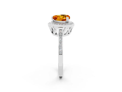 White gold Heart Cut Citrine Halo Ring with Split Shank and Four-Prong Setting_24