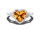 White gold Heart Cut Citrine Halo Ring with Tapered Band and Four-Prong Setting