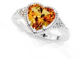 White gold Heart Cut Citrine Halo Ring with Tapered Band and Four-Prong Setting_1