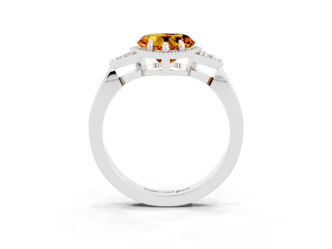 White gold Heart Cut Citrine Halo Ring with Tapered Band and Four-Prong Setting_3