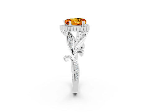 White gold Heart Cut Citrine Halo Ring with Vintage Split Shank and Four-Prong Setting_26