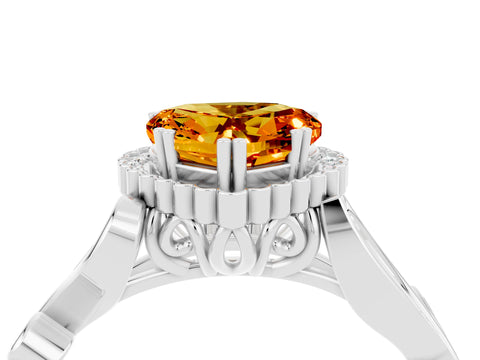 White gold Heart Cut Citrine Halo Ring with Vintage Split Shank and Four-Prong Setting_28