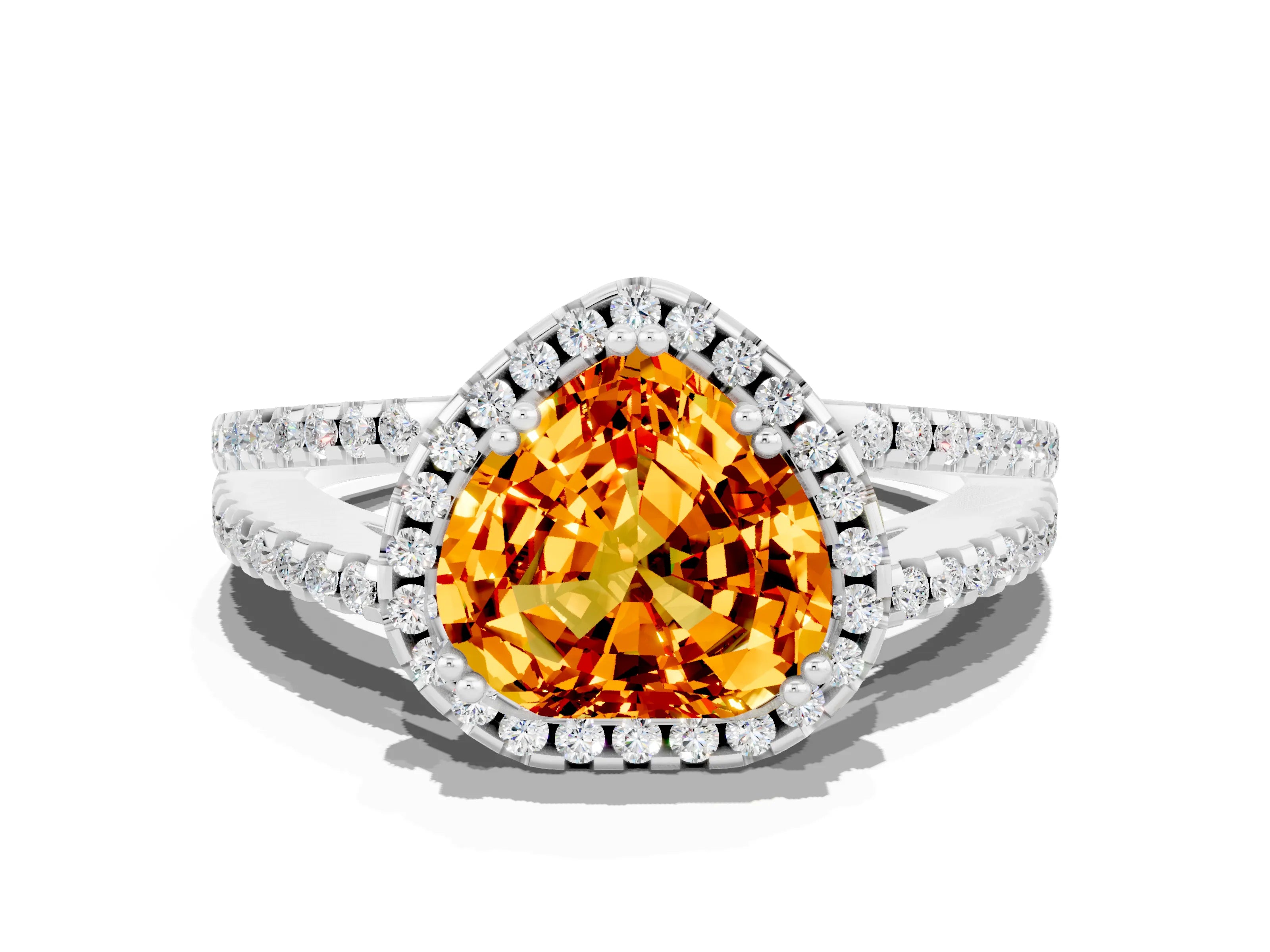 White gold Heart Cut Citrine Halo Split Shank Engagement Ring_12
