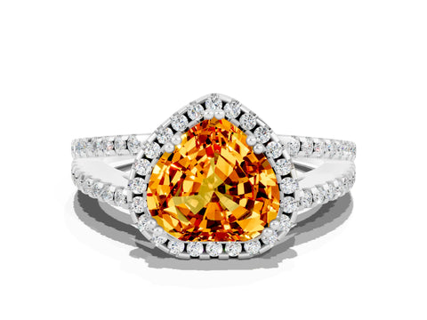 White gold Heart Cut Citrine Halo Split Shank Engagement Ring_12