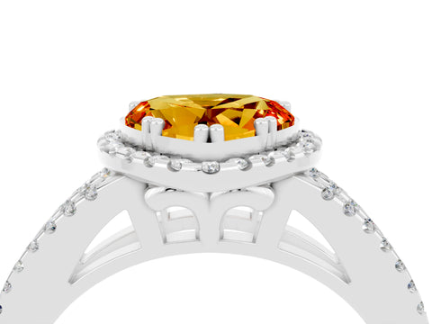 White gold Heart Cut Citrine Halo Split Shank Engagement Ring_16