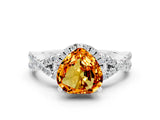 White gold Heart Cut Citrine Halo Twist Band Solitaire Prong Setting Ring