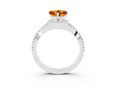 White gold Heart Cut Citrine Halo Twist Band Solitaire Prong Setting Ring_3