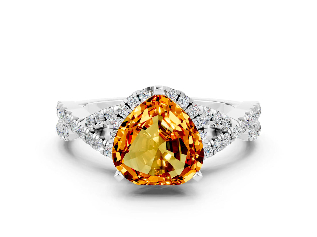 White gold Heart Cut Citrine  Halo Twist Band Solitaire Prong Setting Ring_54