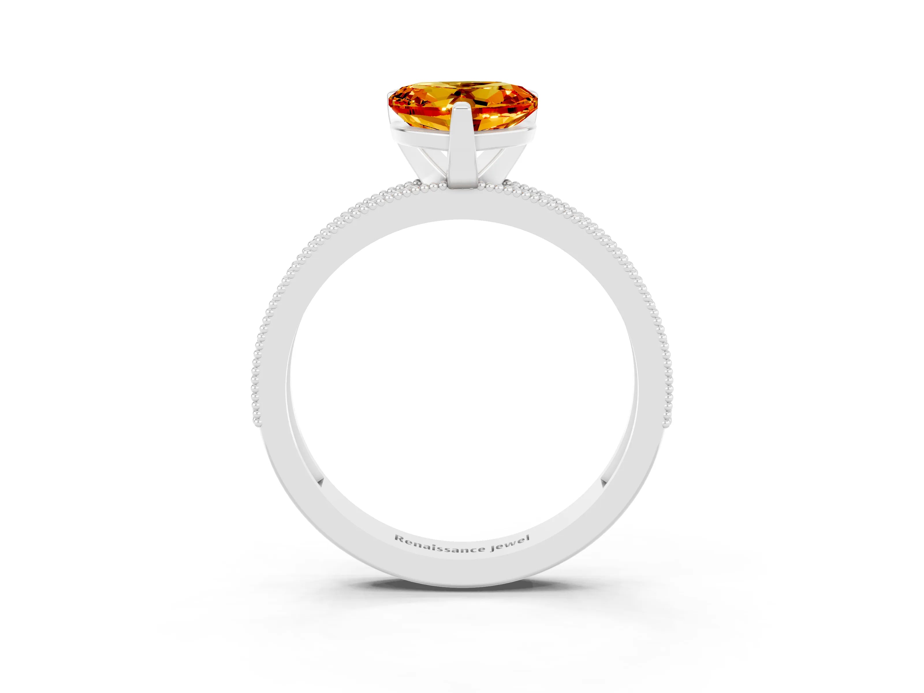 White gold Heart Cut Citrine Milgrain Pavé Engagement Ring with Four-Prong Setting_15