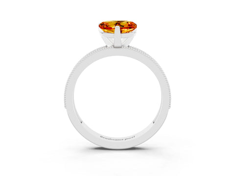 White gold Heart Cut Citrine Milgrain Pavé Engagement Ring with Four-Prong Setting_15