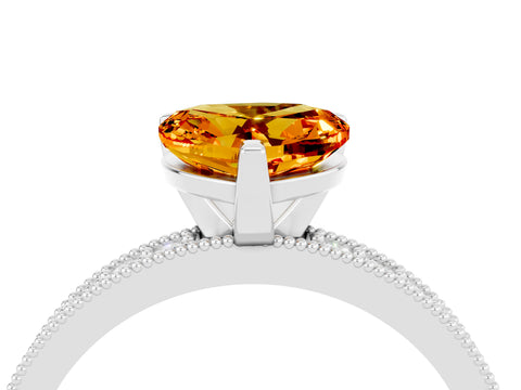 White gold Heart Cut Citrine Milgrain Pavé Engagement Ring with Four-Prong Setting_16