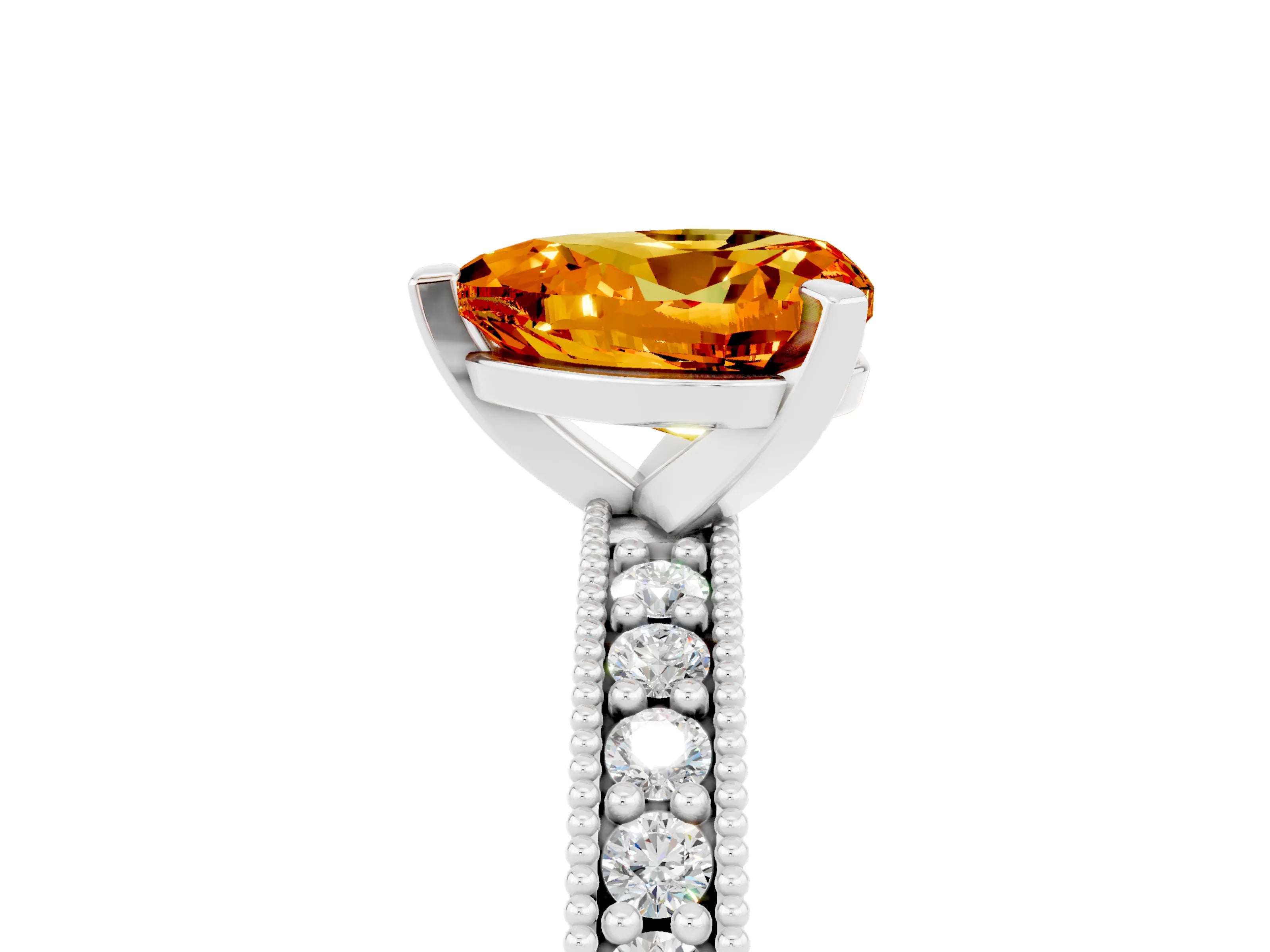 White gold Heart Cut Citrine Milgrain Pavé Engagement Ring with Four-Prong Setting_17
