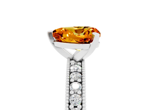 White gold Heart Cut Citrine Milgrain Pavé Engagement Ring with Four-Prong Setting_17