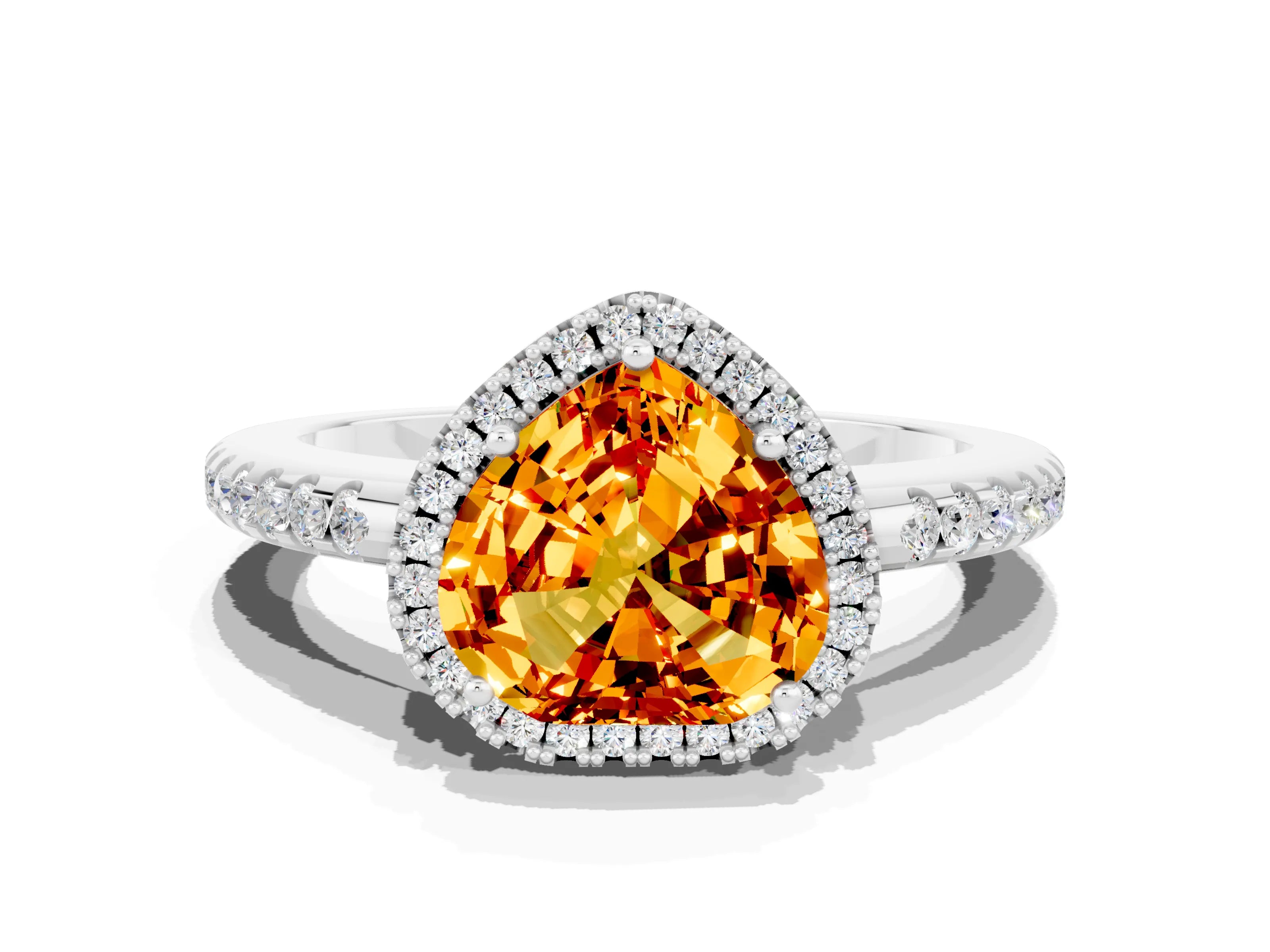 White gold Heart Cut Citrine Pavé Halo Ring with Four-Prong Setting_12