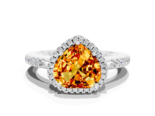 Silver Heart Cut Citrine Pavé Halo Ring with Four-Prong Setting