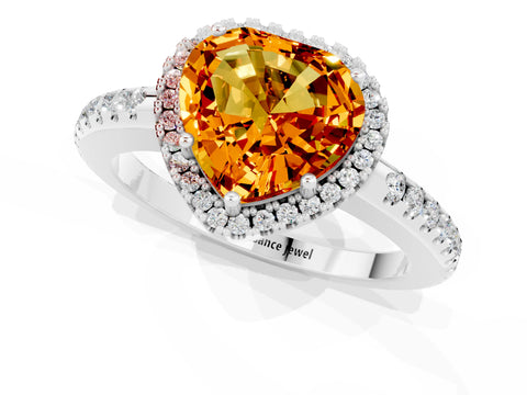 White gold Heart Cut Citrine Pavé Halo Ring with Four-Prong Setting_13