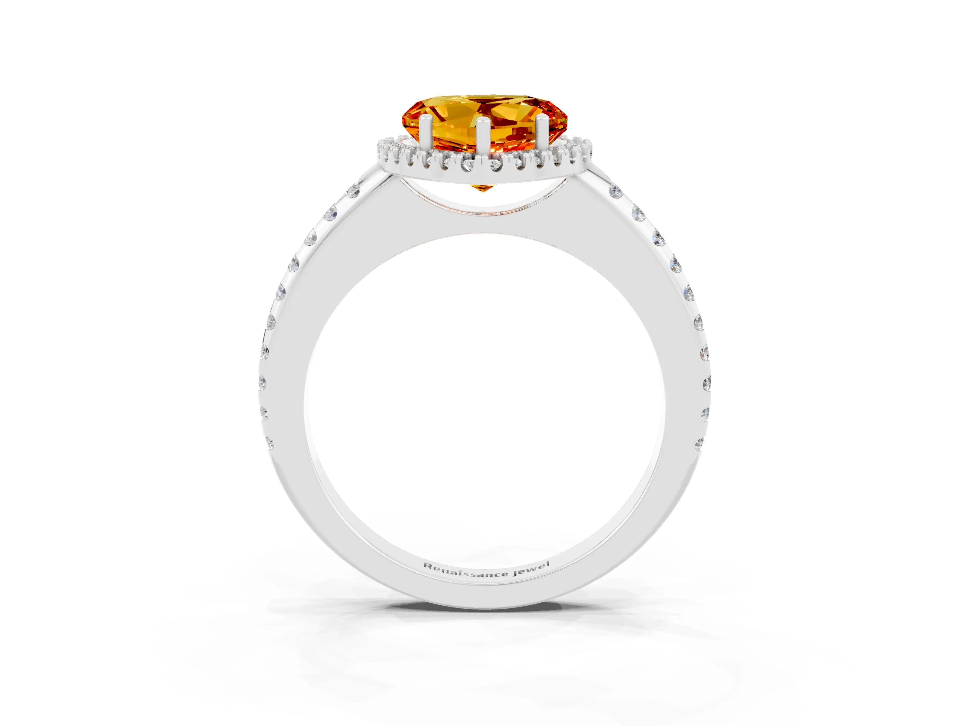 White gold Heart Cut Citrine Pavé Halo Ring with Four-Prong Setting_15