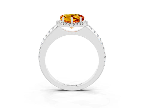 White gold Heart Cut Citrine Pavé Halo Ring with Four-Prong Setting_15