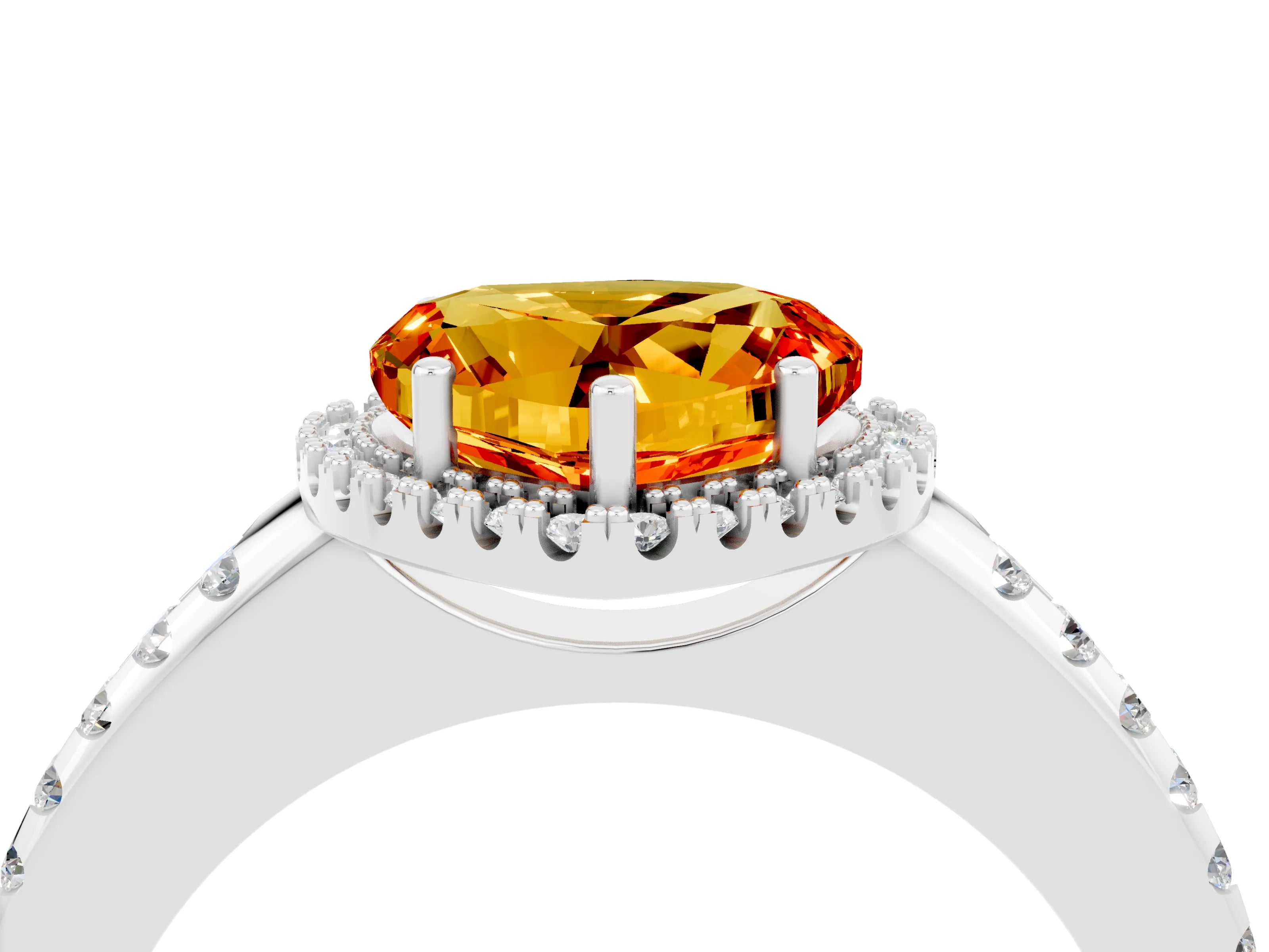 White gold Heart Cut Citrine Pavé Halo Ring with Four-Prong Setting_16