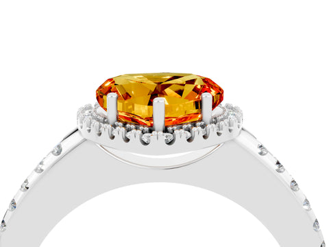 White gold Heart Cut Citrine Pavé Halo Ring with Four-Prong Setting_16